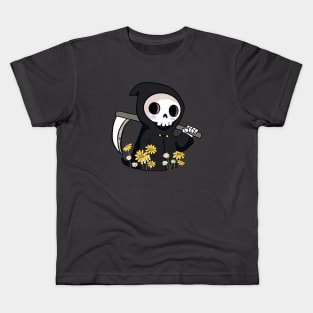 Cute grim reaper with daisy flowers Kids T-Shirt